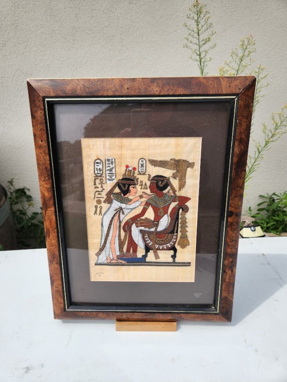 Hand-painted Egyptian papyrus artwork King Tut Art Framed Frame Egypt Hieroglyph